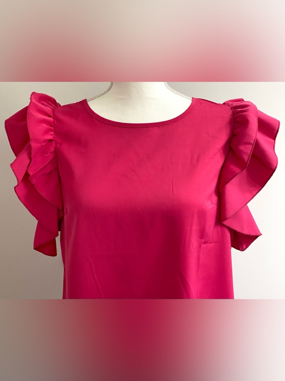 SHEIN Womens M Solid Pink Ruffle Sleeve Top Boho Summer Lightweight Preppy Fairy - Picture 4 of 16